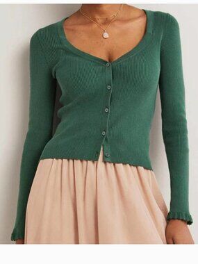 Boden Ribbed Sweetheart Cardigan Sweater Women’s sz XS Green